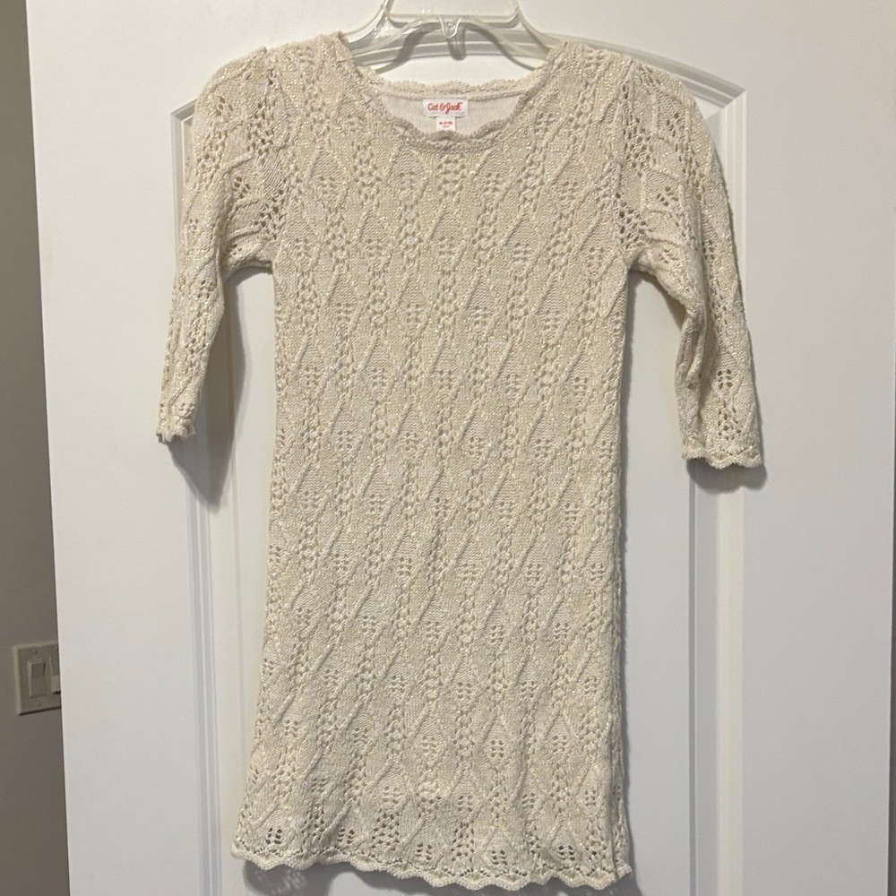 Cat & Jack Cream and Gold knit dress with sparkle